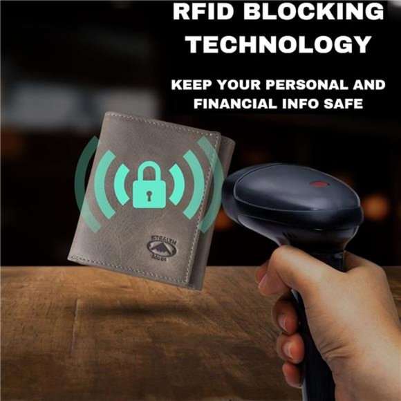 Trifold Wallet - RFID Blocking Wallet with Flip ID Holder  (Grey)